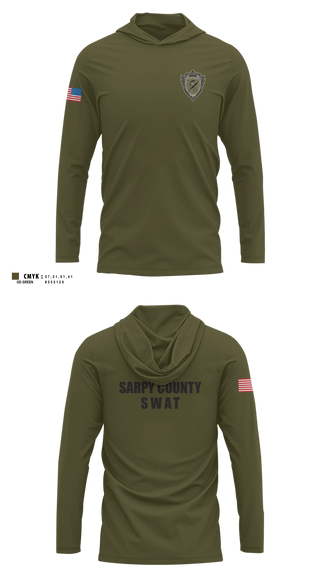 Long Sleeve Performance Shirt with hood, Sarpy County SWAT, Police, Teamtime, Team time, sublimation, custom sports apparel, team uniforms, spirit wear, spiritwear, sports uniforms, custom shirts, team store, custom team store, fundraiser sports, apparel fundraiser