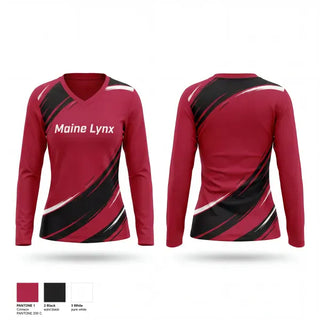 Womens Long Sleeve Vneck Shirt, Maine Lynx, Baseball, Teamtime, Team time, sublimation, custom sports apparel, team uniforms, spirit wear, spiritwear, sports uniforms, custom shirts, team store, custom team store, fundraiser sports, apparel fundraiser