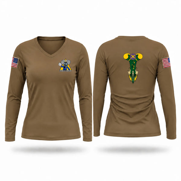 Womens Long Sleeve Vneck Shirt, 357th Spicy Company, Army, Teamtime, Team time, sublimation, custom sports apparel, team uniforms, spirit wear, spiritwear, sports uniforms, custom shirts, team store, custom team store, fundraiser sports, apparel fundraiser