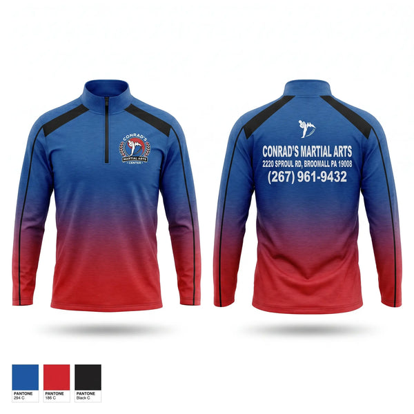 Quarter Zip Jacket, Conrad’s Martial Arts Center, Spirit Store, Teamtime, Team time, sublimation, custom sports apparel, team uniforms, spirit wear, spiritwear, sports uniforms, custom shirts, team store, custom team store, fundraiser sports, apparel fundraiser