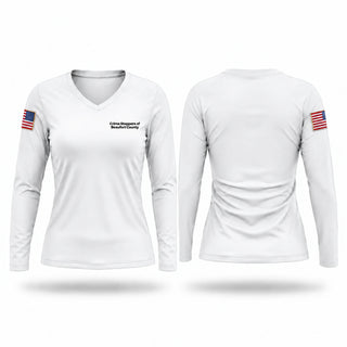 Womens Long Sleeve Vneck Shirt, Crime Stoppers of Beaufort County, Police, Teamtime, Team time, sublimation, custom sports apparel, team uniforms, spirit wear, spiritwear, sports uniforms, custom shirts, team store, custom team store, fundraiser sports, apparel fundraiser