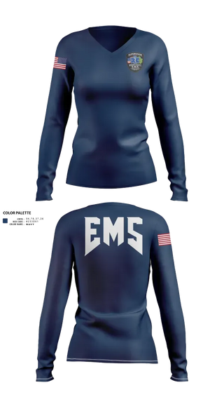 Womens Long Sleeve Vneck Shirt, Greene County EMS, EMS/EMT, Teamtime, Team time, sublimation, custom sports apparel, team uniforms, spirit wear, spiritwear, sports uniforms, custom shirts, team store, custom team store, fundraiser sports, apparel fundraiser