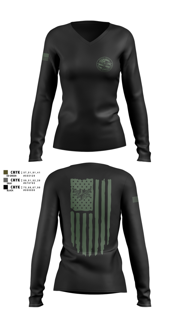 Womens Long Sleeve Vneck Shirt, PCSO Black Knights, , Teamtime, Team time, sublimation, custom sports apparel, team uniforms, spirit wear, spiritwear, sports uniforms, custom shirts, team store, custom team store, fundraiser sports, apparel fundraiser