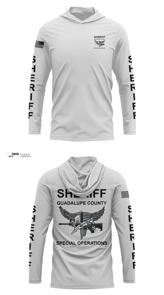 Long Sleeve hooded sunshirt, Guadalupe County SWAT, Police, Teamtime, Team time, sublimation, custom sports apparel, team uniforms, spirit wear, spiritwear, sports uniforms, custom shirts, team store, custom team store, fundraiser sports, apparel fundraiser