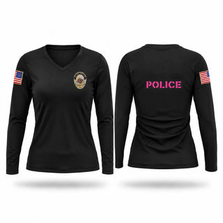 Womens Long Sleeve Vneck Shirt, Aubrey ISD Police, Police, Teamtime, Team time, sublimation, custom sports apparel, team uniforms, spirit wear, spiritwear, sports uniforms, custom shirts, team store, custom team store, fundraiser sports, apparel fundraiser