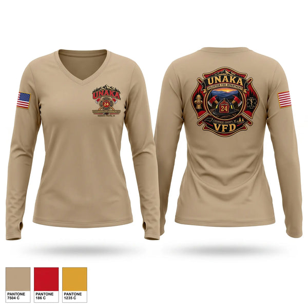 Womens Long Sleeve Vneck Shirt, Unaka Volunteer Fire Department, Fire Department, Teamtime, Team time, sublimation, custom sports apparel, team uniforms, spirit wear, spiritwear, sports uniforms, custom shirts, team store, custom team store, fundraiser sports, apparel fundraiser
