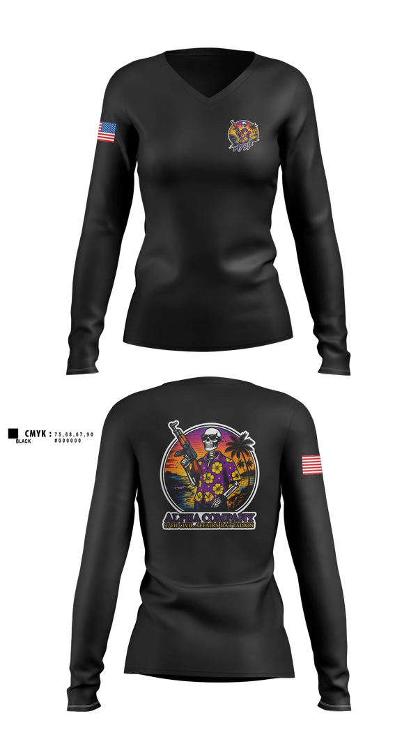 Womens Long Sleeve Vneck Shirt, Aloha 97th CA, Army, Teamtime, Team time, sublimation, custom sports apparel, team uniforms, spirit wear, spiritwear, sports uniforms, custom shirts, team store, custom team store, fundraiser sports, apparel fundraiser