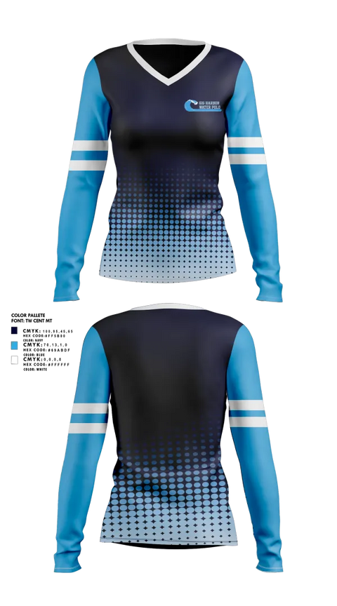 Womens Long Sleeve Vneck Shirt, Gig Harbor Water Polo, Water Polo, Teamtime, Team time, sublimation, custom sports apparel, team uniforms, spirit wear, spiritwear, sports uniforms, custom shirts, team store, custom team store, fundraiser sports, apparel fundraiser