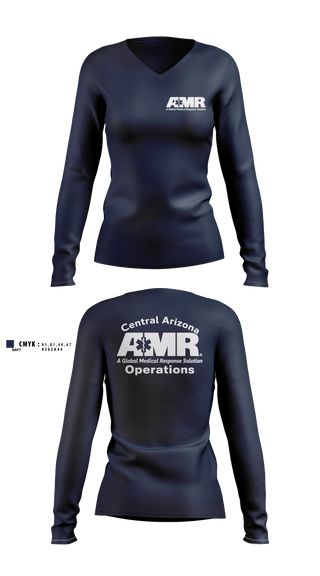 Womens Long Sleeve Vneck Shirt, AMR  Central Arizona Operations, EMS/EMT, Teamtime, Team time, sublimation, custom sports apparel, team uniforms, spirit wear, spiritwear, sports uniforms, custom shirts, team store, custom team store, fundraiser sports, apparel fundraiser