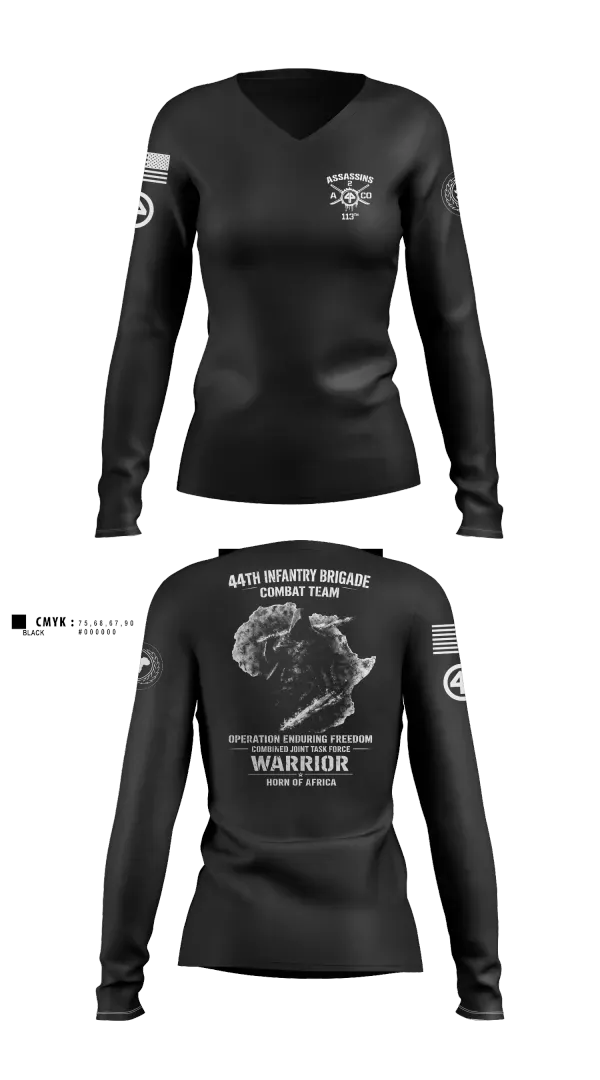 Womens Long Sleeve Vneck Shirt, 44th IBCT, Army, Teamtime, Team time, sublimation, custom sports apparel, team uniforms, spirit wear, spiritwear, sports uniforms, custom shirts, team store, custom team store, fundraiser sports, apparel fundraiser