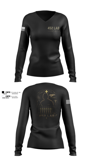 Womens Long Sleeve Vneck Shirt, 452 MED DET, Army, Teamtime, Team time, sublimation, custom sports apparel, team uniforms, spirit wear, spiritwear, sports uniforms, custom shirts, team store, custom team store, fundraiser sports, apparel fundraiser