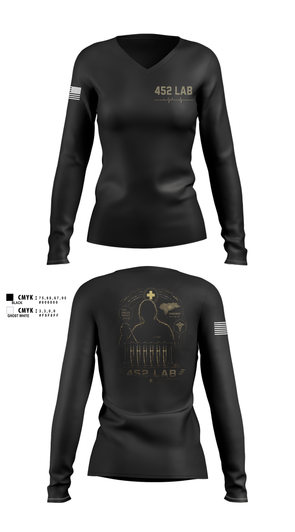 Womens Long Sleeve Vneck Shirt, 452 MED DET, Army, Teamtime, Team time, sublimation, custom sports apparel, team uniforms, spirit wear, spiritwear, sports uniforms, custom shirts, team store, custom team store, fundraiser sports, apparel fundraiser