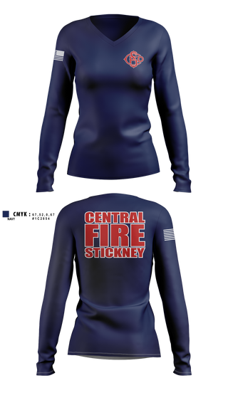 Womens Long Sleeve Vneck Shirt, Central Stickney Fire, Fire Department, Teamtime, Team time, sublimation, custom sports apparel, team uniforms, spirit wear, spiritwear, sports uniforms, custom shirts, team store, custom team store, fundraiser sports, apparel fundraiser
