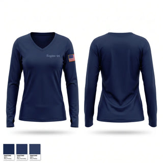 Womens Long Sleeve Vneck Shirt, Engine 44, Fire Department, Teamtime, Team time, sublimation, custom sports apparel, team uniforms, spirit wear, spiritwear, sports uniforms, custom shirts, team store, custom team store, fundraiser sports, apparel fundraiser