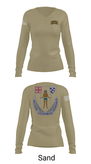 Womens Long Sleeve Vneck Shirt, Chaos Company, 1-182 Infantry, , Teamtime, Team time, sublimation, custom sports apparel, team uniforms, spirit wear, spiritwear, sports uniforms, custom shirts, team store, custom team store, fundraiser sports, apparel fundraiser
