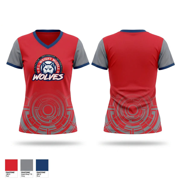 Womens Short Sleeve Vneck Shirt, E.L. Wright Middle School Football, , Teamtime, Team time, sublimation, custom sports apparel, team uniforms, spirit wear, spiritwear, sports uniforms, custom shirts, team store, custom team store, fundraiser sports, apparel fundraiser