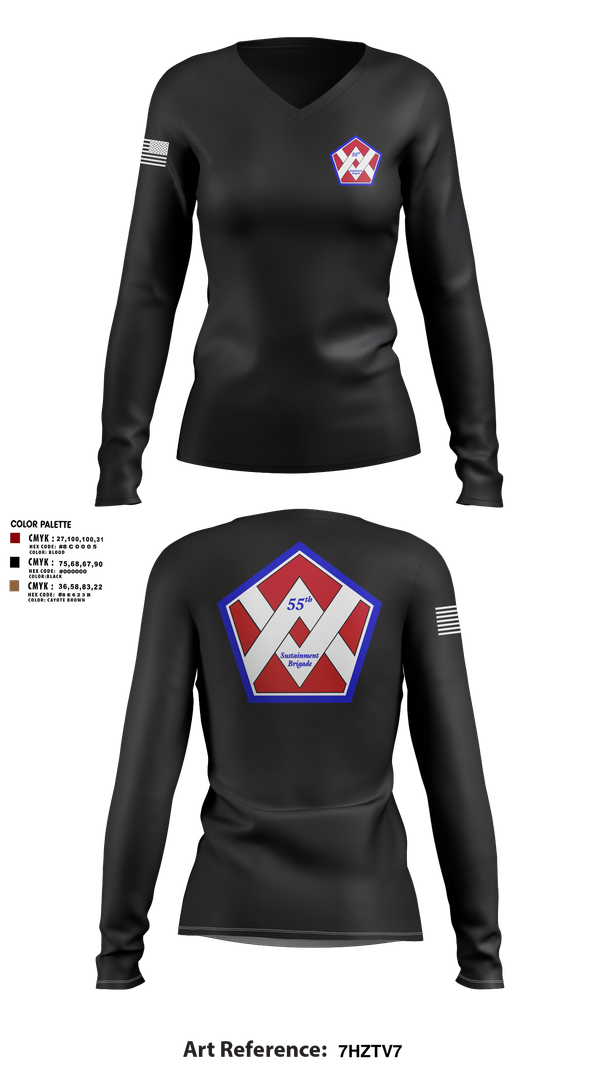 Womens Long Sleeve Vneck Shirt, 55th Sustainment Brigade, , Teamtime, Team time, sublimation, custom sports apparel, team uniforms, spirit wear, spiritwear, sports uniforms, custom shirts, team store, custom team store, fundraiser sports, apparel fundraiser