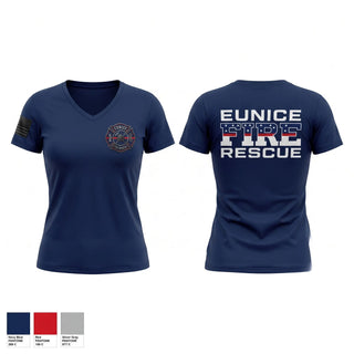 Womens Short Sleeve Vneck Shirt, Eunice Fire Department, Fire Department, Teamtime, Team time, sublimation, custom sports apparel, team uniforms, spirit wear, spiritwear, sports uniforms, custom shirts, team store, custom team store, fundraiser sports, apparel fundraiser