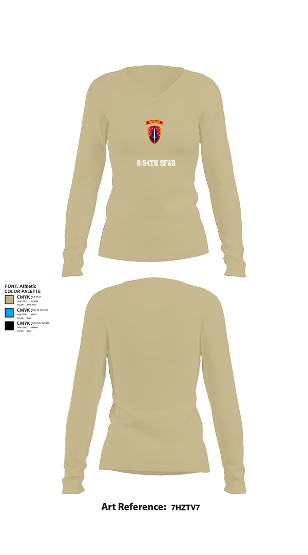 Womens Long Sleeve Vneck Shirt, 6/54th SFAB, National Guard, Teamtime, Team time, sublimation, custom sports apparel, team uniforms, spirit wear, spiritwear, sports uniforms, custom shirts, team store, custom team store, fundraiser sports, apparel fundraiser