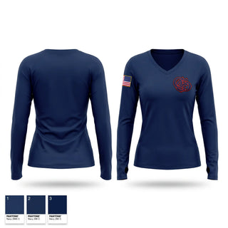 Womens Long Sleeve Vneck Shirt, Cypress Creek Fire Department, Fire Department, Teamtime, Team time, sublimation, custom sports apparel, team uniforms, spirit wear, spiritwear, sports uniforms, custom shirts, team store, custom team store, fundraiser sports, apparel fundraiser