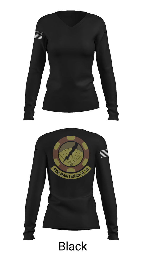 Womens Long Sleeve Vneck Shirt, 403 Maintenance Sqd, Air Force, Teamtime, Team time, sublimation, custom sports apparel, team uniforms, spirit wear, spiritwear, sports uniforms, custom shirts, team store, custom team store, fundraiser sports, apparel fundraiser