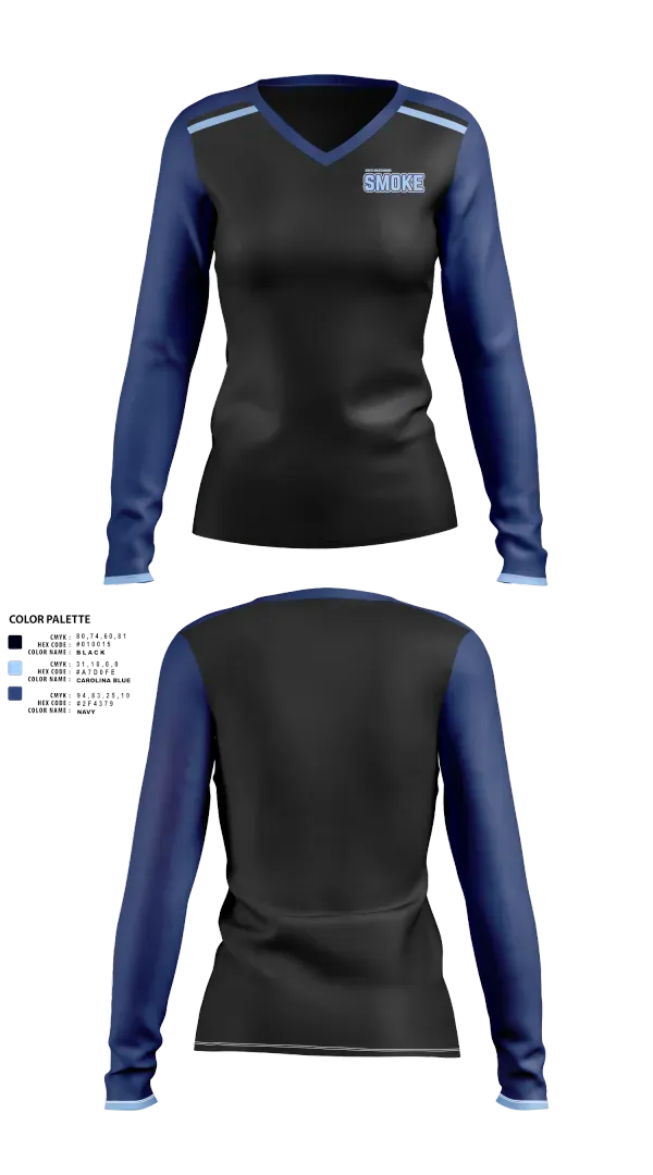 Womens Long Sleeve Vneck Shirt, South Spartanburg Smoke, Softball, Teamtime, Team time, sublimation, custom sports apparel, team uniforms, spirit wear, spiritwear, sports uniforms, custom shirts, team store, custom team store, fundraiser sports, apparel fundraiser