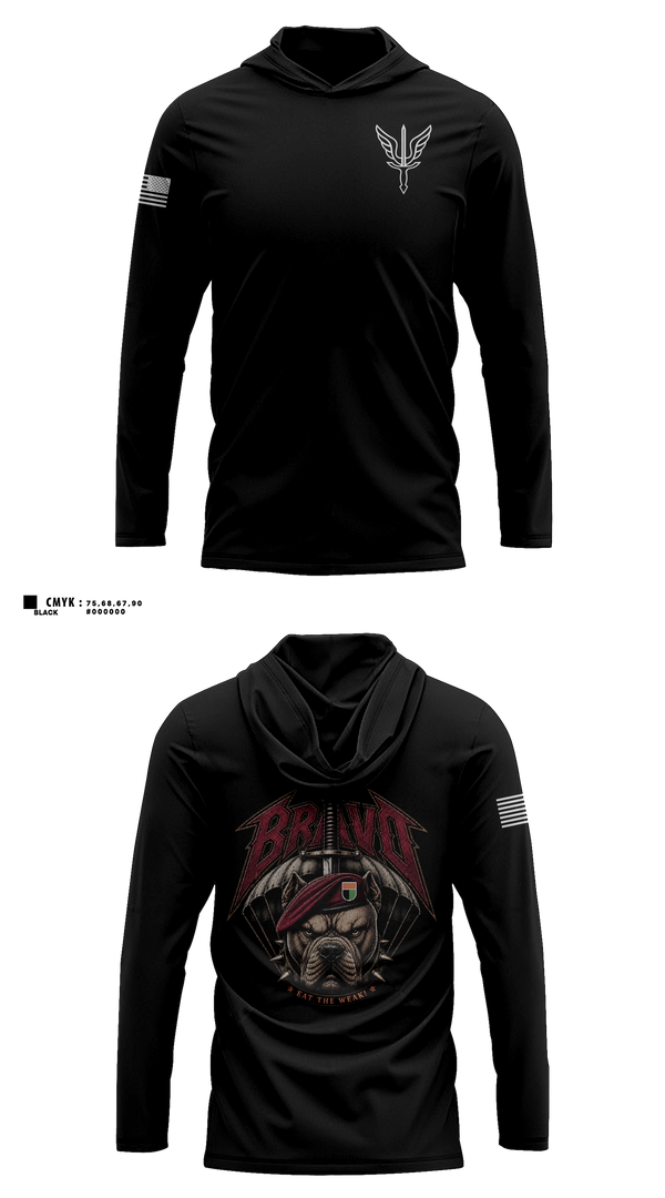 Long Sleeve hooded sunshirt, B. CO, 112th SIG BN, Army, Teamtime, Team time, sublimation, custom sports apparel, team uniforms, spirit wear, spiritwear, sports uniforms, custom shirts, team store, custom team store, fundraiser sports, apparel fundraiser