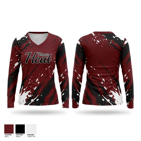 Womens Long Sleeve Vneck Shirt, Homer Heat, Softball, Teamtime, Team time, sublimation, custom sports apparel, team uniforms, spirit wear, spiritwear, sports uniforms, custom shirts, team store, custom team store, fundraiser sports, apparel fundraiser