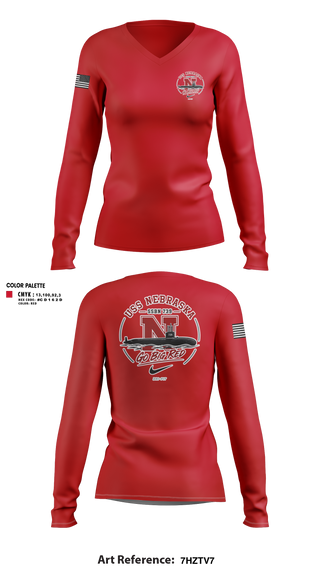 Womens Long Sleeve Vneck Shirt, USS Nebraska, Navy, Teamtime, Team time, sublimation, custom sports apparel, team uniforms, spirit wear, spiritwear, sports uniforms, custom shirts, team store, custom team store, fundraiser sports, apparel fundraiser