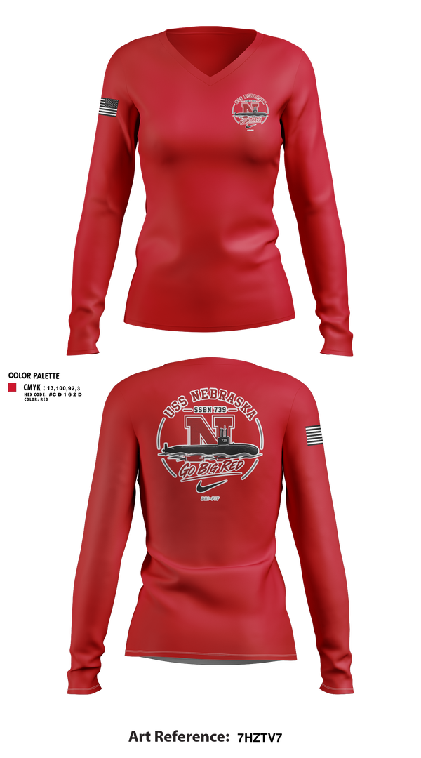 Womens Long Sleeve Vneck Shirt, USS Nebraska, Navy, Teamtime, Team time, sublimation, custom sports apparel, team uniforms, spirit wear, spiritwear, sports uniforms, custom shirts, team store, custom team store, fundraiser sports, apparel fundraiser