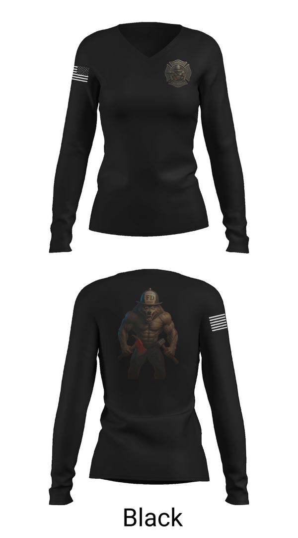 Womens Long Sleeve Vneck Shirt, 63rd OD CO Fire Rescue, Army, Teamtime, Team time, sublimation, custom sports apparel, team uniforms, spirit wear, spiritwear, sports uniforms, custom shirts, team store, custom team store, fundraiser sports, apparel fundraiser