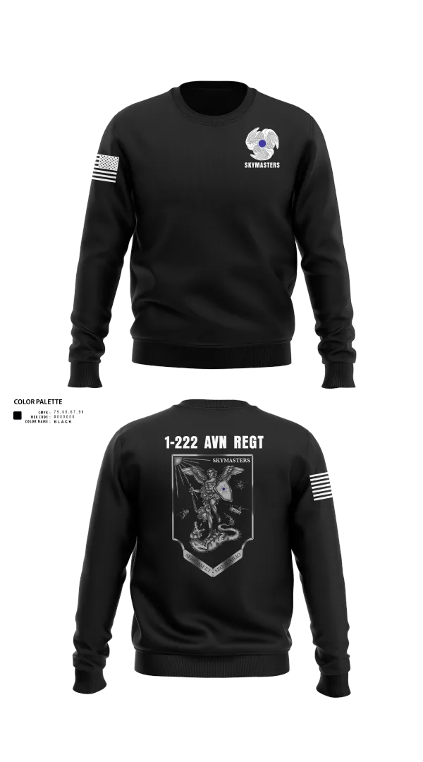 Crew Neck Sweatshirt, 1-222 Aviaition Regiment, Army, Teamtime, Team time, sublimation, custom sports apparel, team uniforms, spirit wear, spiritwear, sports uniforms, custom shirts, team store, custom team store, fundraiser sports, apparel fundraiser