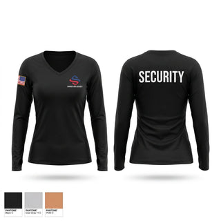 Womens Long Sleeve Vneck Shirt, Sahara Global Security, Fire Department, Teamtime, Team time, sublimation, custom sports apparel, team uniforms, spirit wear, spiritwear, sports uniforms, custom shirts, team store, custom team store, fundraiser sports, apparel fundraiser