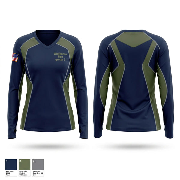 Womens Long Sleeve Vneck Shirt, Wolfeboro Fire group 3, Fire Department, Teamtime, Team time, sublimation, custom sports apparel, team uniforms, spirit wear, spiritwear, sports uniforms, custom shirts, team store, custom team store, fundraiser sports, apparel fundraiser