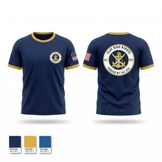Old School Cotton Feel Shirt, Clay High NJROTC, Navy, Teamtime, Team time, sublimation, custom sports apparel, team uniforms, spirit wear, spiritwear, sports uniforms, custom shirts, team store, custom team store, fundraiser sports, apparel fundraiser