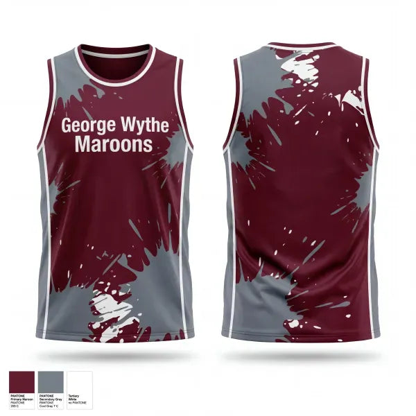 Mens Basketball Jersey, George Wythe Maroons, Men's Basketball, Teamtime, Team time, sublimation, custom sports apparel, team uniforms, spirit wear, spiritwear, sports uniforms, custom shirts, team store, custom team store, fundraiser sports, apparel fundraiser