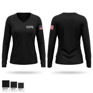 Womens Long Sleeve Vneck Shirt, CCFPD, Fire Department, Teamtime, Team time, sublimation, custom sports apparel, team uniforms, spirit wear, spiritwear, sports uniforms, custom shirts, team store, custom team store, fundraiser sports, apparel fundraiser