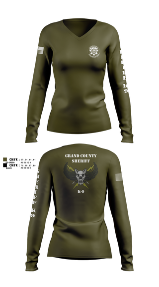 Womens Long Sleeve Vneck Shirt, GCSO K9, Police, Teamtime, Team time, sublimation, custom sports apparel, team uniforms, spirit wear, spiritwear, sports uniforms, custom shirts, team store, custom team store, fundraiser sports, apparel fundraiser