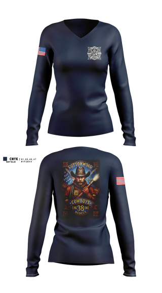 Womens Long Sleeve Vneck Shirt, Cottonwood Cowboys, Fire Department, Teamtime, Team time, sublimation, custom sports apparel, team uniforms, spirit wear, spiritwear, sports uniforms, custom shirts, team store, custom team store, fundraiser sports, apparel fundraiser
