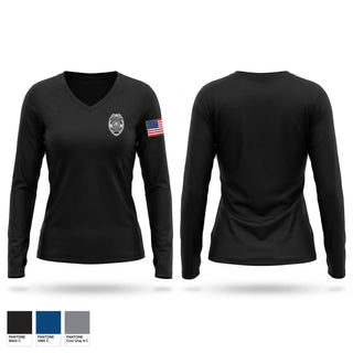 Womens Long Sleeve Vneck Shirt, Domestic Violence Unit, Police, Teamtime, Team time, sublimation, custom sports apparel, team uniforms, spirit wear, spiritwear, sports uniforms, custom shirts, team store, custom team store, fundraiser sports, apparel fundraiser