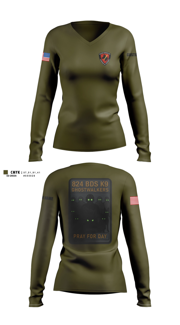 Womens Long Sleeve Vneck Shirt, 824 Base Defense Squadron, Air Force, Teamtime, Team time, sublimation, custom sports apparel, team uniforms, spirit wear, spiritwear, sports uniforms, custom shirts, team store, custom team store, fundraiser sports, apparel fundraiser