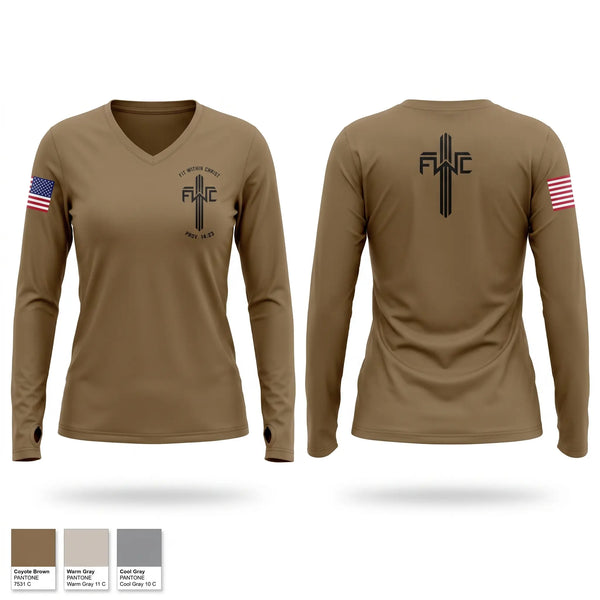 Womens Long Sleeve Vneck Shirt, 222nd MP Co, Army, Teamtime, Team time, sublimation, custom sports apparel, team uniforms, spirit wear, spiritwear, sports uniforms, custom shirts, team store, custom team store, fundraiser sports, apparel fundraiser