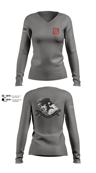 Womens Long Sleeve Vneck Shirt, Pershing Rifles, Company L-4, Army, Teamtime, Team time, sublimation, custom sports apparel, team uniforms, spirit wear, spiritwear, sports uniforms, custom shirts, team store, custom team store, fundraiser sports, apparel fundraiser
