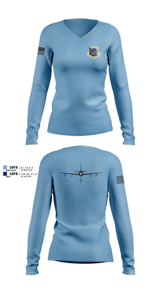 Womens Long Sleeve Vneck Shirt, 92 OG, Air Force, Teamtime, Team time, sublimation, custom sports apparel, team uniforms, spirit wear, spiritwear, sports uniforms, custom shirts, team store, custom team store, fundraiser sports, apparel fundraiser