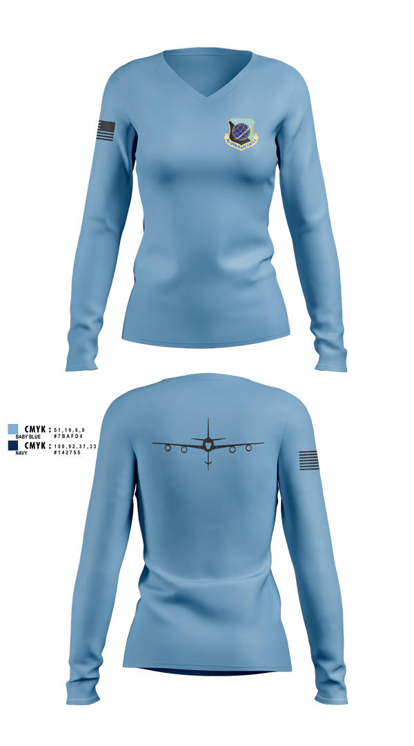 Womens Long Sleeve Vneck Shirt, 92 OG, Air Force, Teamtime, Team time, sublimation, custom sports apparel, team uniforms, spirit wear, spiritwear, sports uniforms, custom shirts, team store, custom team store, fundraiser sports, apparel fundraiser