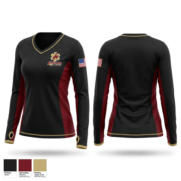 Womens Long Sleeve Vneck Shirt, Killdeer Area Ambulance, EMS/EMT, Teamtime, Team time, sublimation, custom sports apparel, team uniforms, spirit wear, spiritwear, sports uniforms, custom shirts, team store, custom team store, fundraiser sports, apparel fundraiser
