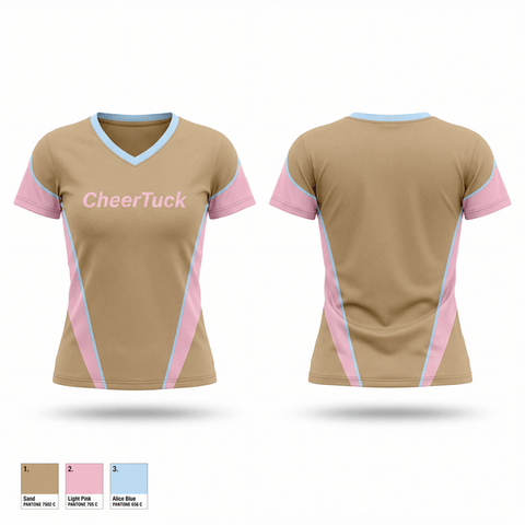 Womens Short Sleeve Vneck Shirt, CheerTuck, Cheer, Teamtime, Team time, sublimation, custom sports apparel, team uniforms, spirit wear, spiritwear, sports uniforms, custom shirts, team store, custom team store, fundraiser sports, apparel fundraiser