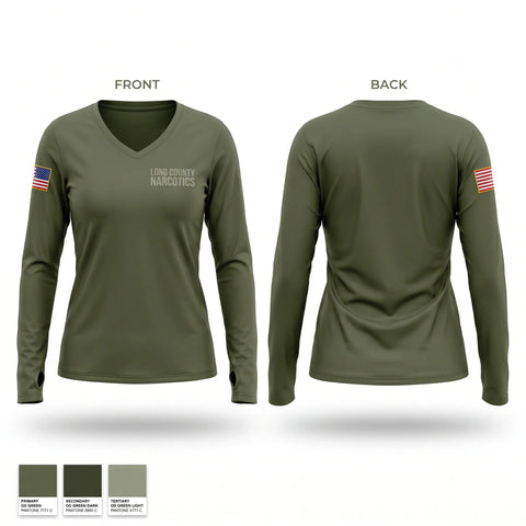 Womens Long Sleeve Vneck Shirt, Long County Narcotics, Police, Teamtime, Team time, sublimation, custom sports apparel, team uniforms, spirit wear, spiritwear, sports uniforms, custom shirts, team store, custom team store, fundraiser sports, apparel fundraiser
