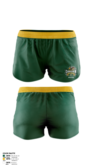 Womens Soccer Shorts, Canyon High School Girls Soccer, Women's Soccer, Teamtime, Team time, sublimation, custom sports apparel, team uniforms, spirit wear, spiritwear, sports uniforms, custom shirts, team store, custom team store, fundraiser sports, apparel fundraiser