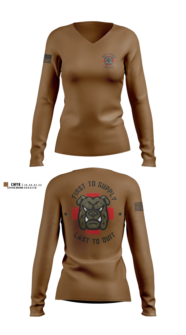 Womens Long Sleeve Vneck Shirt, 384th Medical Logistics Company, Army, Teamtime, Team time, sublimation, custom sports apparel, team uniforms, spirit wear, spiritwear, sports uniforms, custom shirts, team store, custom team store, fundraiser sports, apparel fundraiser